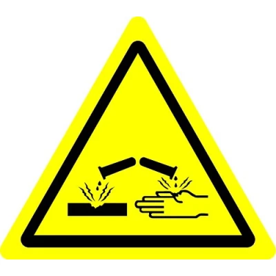Image of ISO Safety Label Sign International Warning Corrosive substance Symbol Self adhesive sticker 100mm Diameter