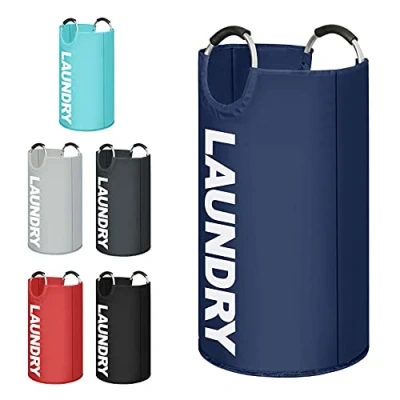 Image of K ONE Modern Style Collapsible Fabric Large Laundry Basket, Hamper, Foldable Clothes Bag, Folding Washing Bin 6 Colors available 82L (Blue)