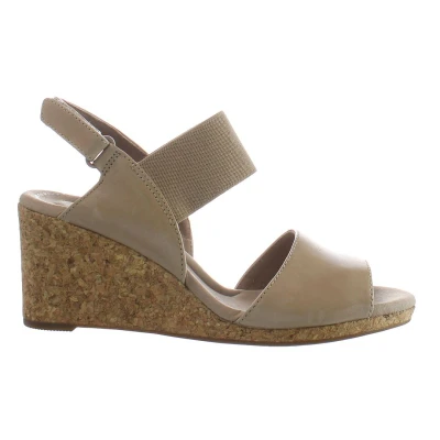Image of Clarks Lafley Lily Hook &amp; Loop Beige Other Leather Womens Wedges 261500314
