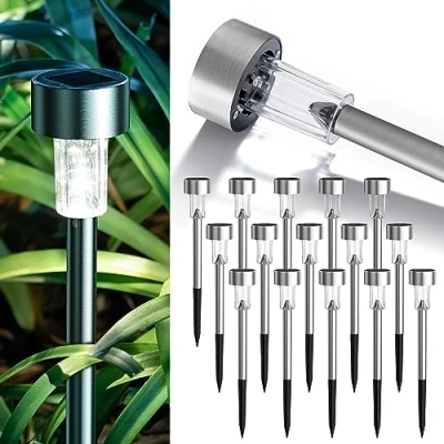Image of GIGALUMI 16 Pack Solar Path Lights Outdoor,Solar Outdoor Garden Led Light Landscape/Pathway for Patio/Lawn/Yard/Driveway/Walkway (Stainless Steel)