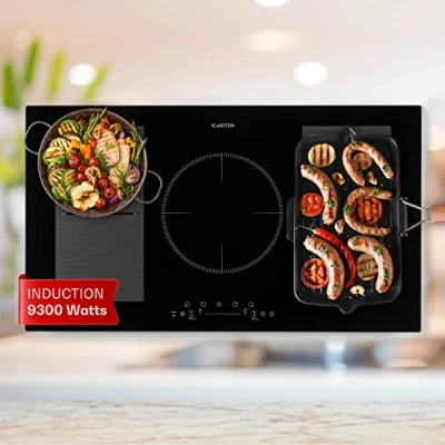 Image of Klarstein Induction Hob, 9300W Electric Hob Cooker, 5 Ring Pan Built In Table Top Cookers w/ Hobs, Touch Control, Heater Cooktops, Hot Plates for Cooking