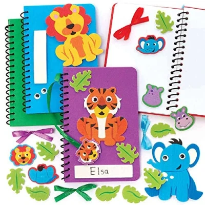 Image of Baker Ross FC918 Jungle Animal Notebook Kits for Kids Pack of 4, Perfect Stationery Craft and School Supplies