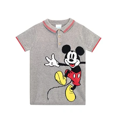 Image of Disney Boys Mickey Mouse Polo Shirt Short Sleeve Knitted Top for Kids Grey 6 7 Years