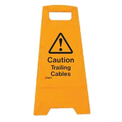 Image of iSigns Floor Signs (Caution Trailing Cables) Free Standing Cable Warning Sign, Danger Sign for Factories, Warehouses and More, A Frame Site Safety 300x575mm Caution