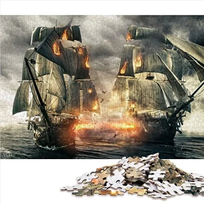 Image of 1000 Piece Jigsaw puzzles for Adults Epic Sea Battle Puzzle Cardboard Great Gift （Size 26x38cm）