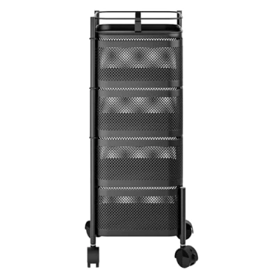 Image of Juebueix 5 Tier Storage Rack for kitchen, cart,Rotating Vegetable Trolley Cart Shelf, Kitchen Rotating Rack,Fruit Basket with Wheels,Round Black