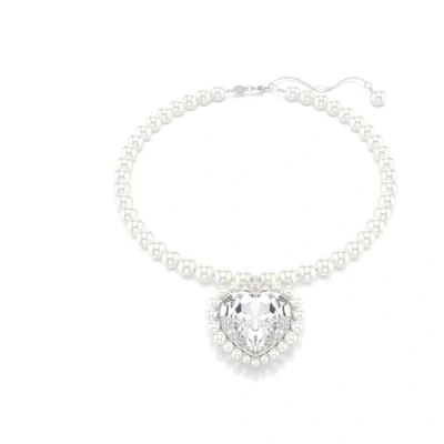 Image of Swarovski Ariana Grande x necklace, Crystal pearl, Heart cut, Heart, White, Rhodium plated