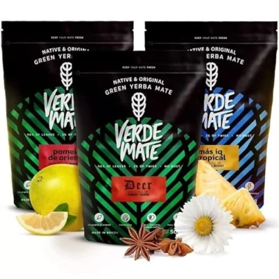 Image of Herbal fruits Yerba mate set with herbs and fruitsi Verde Green Mas IQ Tropical, Jager, Pomelo tea 3x500g