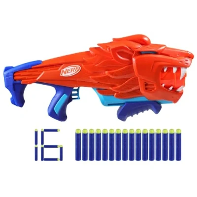 Image of Nerf Junior Wild Lionfury, Easy Play Dart Blaster, 16 Elite Darts, Blaster Lion Toys, Outdoor Toys