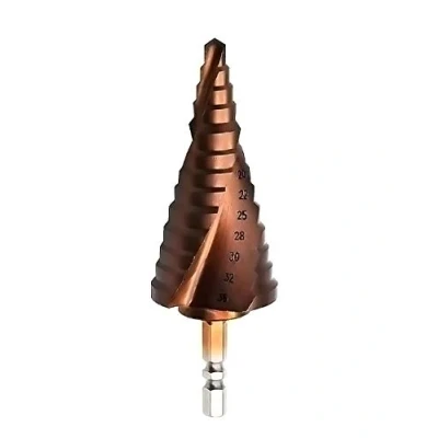 Image of Mengshen Large M35 HSS Step Cone Drill Set 6 35mm, Cobalt Hex Shank Spiral Groove Pagoda Hole Reamer Drilling Counterbore Cutting Enlarge Stainless Steel Quenching Plate PCV Sheet