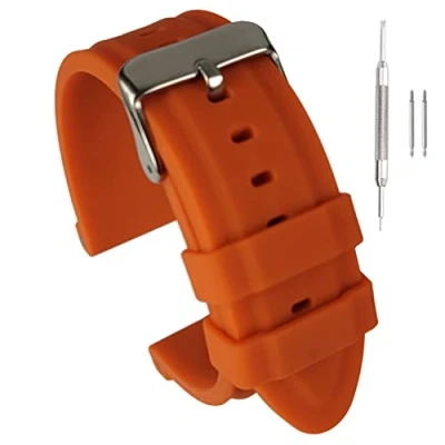 Image of Buckle &amp; Stitch Soft Silicone Rubber Watch Strap Waterproof Dive Band 22mm Orange The Perfect Divers All Rounder (22mm, Orange)
