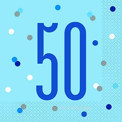 Image of Blue Glitz Age 50 Birthday Napkins (Pack of 16)