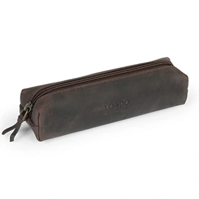 Image of LONDO Genuine Leather Zipper Pen, Pencil &amp; Cosmetic Case Pouch Stationery Bag