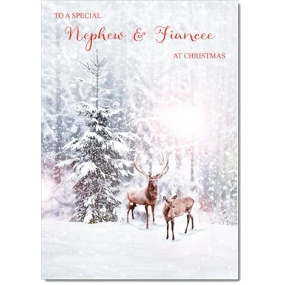 Image of doodlecards Nephew and Fiancee Christmas Card Deers in Forest Medium Size for &amp; with Plain Envelope