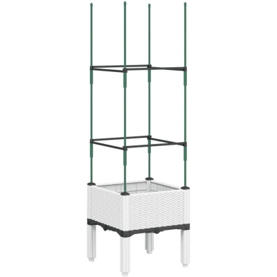 Image of vidaXL Garden Planter with Trellis White 40x40x142.5 cm PP