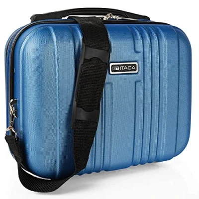 Image of ITACA Vanity Case Hard Shell Durable and lightweight Beauty Box Stylish Inexpensive Large Travel Makeup Made of Materials Design Distribute, Blue Sapphire