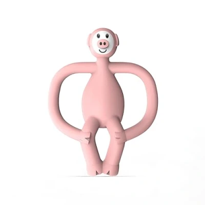 Image of Matchstick Monkey, Antimicrobial Silicone Teether &amp; Gel Applicator, Easy To Grip, BPA Free, 3 Months Old+, 11 cm, Pickle Pig
