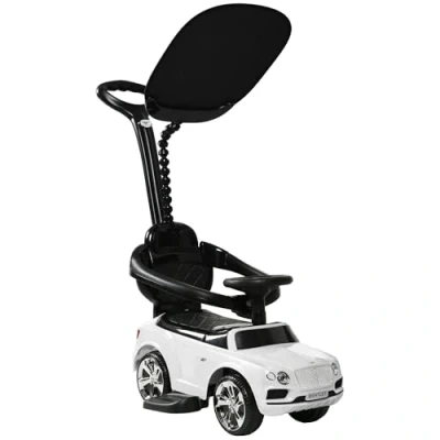 Image of AIYAPLAY Bentley Bentayga Licensed Baby Push Car, 3 in 1 Ride on Car Foot to Floor Sliding with Removable Handle, Canopy, Horn Music, Storage, Safety Guardrail, for 12 36 Months, White