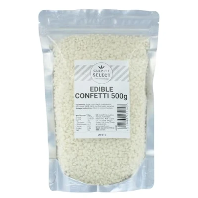 Image of Culpitt Select Sprinkles White Sugar Confetti, Cake Sprinkle Decorations For Cakes, Cupcakes, Cookies, Ice Cream, and Desserts 500g
