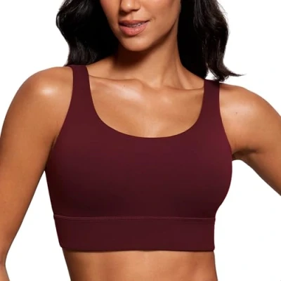 Image of CRZ Yoga Womens ButterLuxe U Back Sports Bra Padded Low Impact Crop Top Workout Sport Red Merlot L