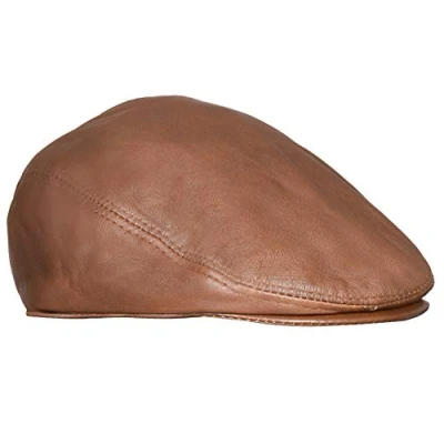 Image of Men&#039;s Tan Real Soft Leather Ivy Beret Newsboy Gatsby Golf Cabbie Flat Cap Hats S