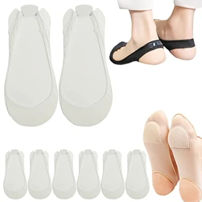 Image of Sock Style Ball of Foot Cushions for Women, Metatarsal Pads Relieving Fatigue Forefoot Support 4 Pairs (White)