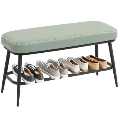 Image of HOMCOM Shoe Bench, PU Leather Storage Bench for Entryway, Green