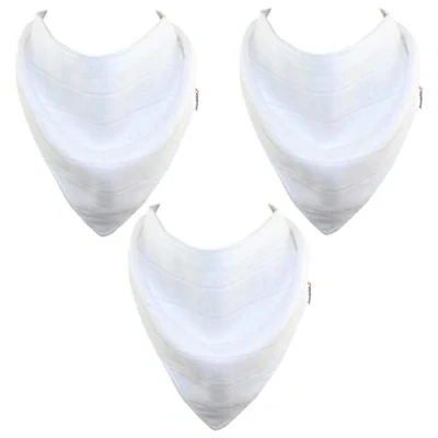 Image of MuslinZ 3PK 100% Pure Cotton Muslin Baby Dribble Bibs, Newborn Bibs (White)