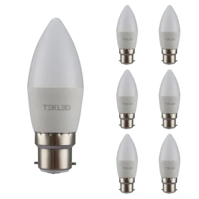 Image of TEKLED® C37 Candle DIMMABLE Cetus LED Bulbs B22 Bayonet Cap Energy Saving 6W Light White Glass Bulb 50W Incandescent Equivalent 470LM 6 Pack 2700K Warm