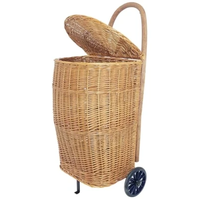 Image of WEECO Shopping Trolley with Lid, Transport Basket Wheels, Market Trolley, Wood Basket, Large Willow for Firewood, 90 x 30 40 cm
