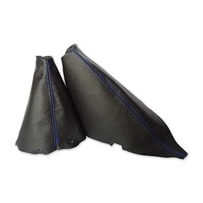 Image of The Tuning Shop compatible with Gear Handbrake Gaiter for Mini Cooper S One D R50 R53 2001 2006 Genuine Black Italian Leather, Blue Stitching