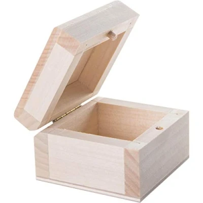 Image of Square Tiny Ring Decorative Wooden Box with Bolt Closure 6.5 x 4.5 cm Jewellery Earring Trinket Lidded Storage Unpainted &amp; Untreated Plain Lindenwood