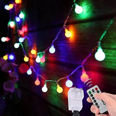 Image of Globe String Lights Mains Powered 18M 150 LEDs Outdoor Fairy Plug in 8 Modes Waterproof with Remote Control for Bedroom Garden (Multi Coloured)