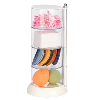 Image of JessLab 4 Layer Clear Jewelry Organizer, 360 Rotatable Acrylic Hair Accessory Clip, Tie, Earring Organizer Storage for Bathroom Vanity Countertop