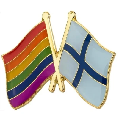 Image of Finland &amp; LGBT Rainbow Gay Pride Canada Friendship National Flag Metal Enamel Pin Badge