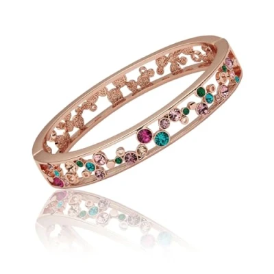 Image of Equilibrium Modern Colourful Crystals Rose Gold Plated Bangle Bracelet