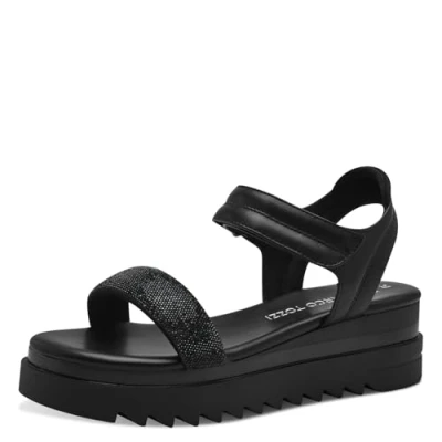 Image of MARCO TOZZI Women&#039;s 2 28708 42 Wedge Sandal, BLACK COMB, 8