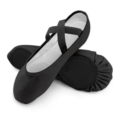 Image of Girls Ballet Shoes Canvas Slipper Leather Split Sole Gymnastic Dance Flat for Women Children Adults Black 8 UK