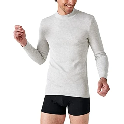 Image of Damart Men&#039;s Tee Shirt Cote Richelieu Col Montant 54120 Underwear, Flecked Grey, S