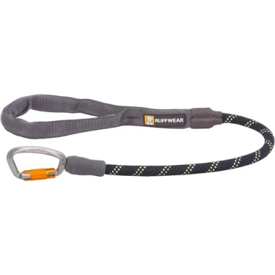 Image of Ruffwear Knot a Long Short Dog Lead, No Pull 0.7m Leash with Padded Handle, Lightweight &amp; Heavy Duty Anti Tangle Training Secure Locking Carabiner, Obsidian Black