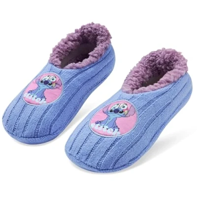 Image of Disney Stitch Womens Ballerina Slippers with Sherpa Lining, Knitted Non Slip (Blue)