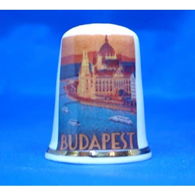 Image of Birchcroft Porcelain China Collectable Thimble Travel Poster Budapest Free Box
