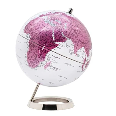 Image of EXERZ 25cm World Globe Stainless Steel Ring Standing, Metallic Pink Earth Globe, Perfect for Gifting (Pink)