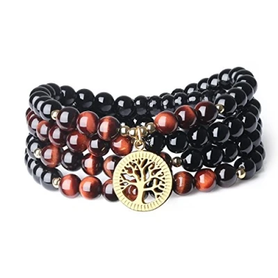 Image of COAI Tree of Life Necklace 108 Mala Beads Prayer Wrap Bracelet Necklace, Amazonite
