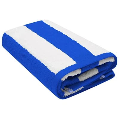 Image of K Collection Cabana Stripe Beach Towel Pack of 2 (76 x 152 cm) 100% Ringspun Cotton, Heavy Weight (450 GSM) &amp; Highly Absorbent (Blue 2)