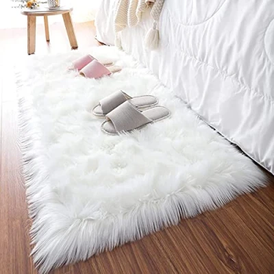 Image of HEQUN Faux Fur Rug, Fluffy Shaggy Rugs,Faux Sheepskin Rugs Floor Carpet for Bedrooms Living Room Kids Rooms Decor (White, 50 X 150 CM Square)