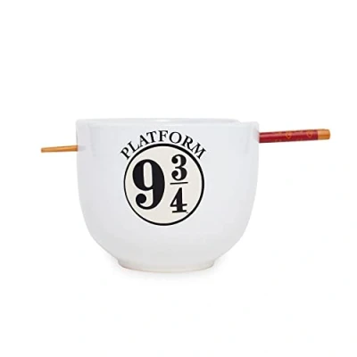 Image of Harry Potter Platform 9 3/4 Japanese Ceramic Dinnerware Set Includes 20 Ounce Ramen Noodle Bowl and Wooden Chopsticks