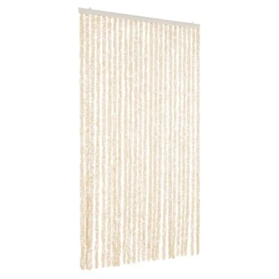 Image of vidaXL Chenille Fly Curtain 100x220 cm Insect Barrier for Homes &amp; Caravans in Beige/White, Easy to Clean, Adds Privacy