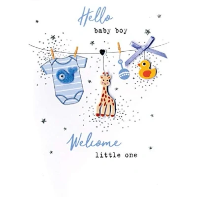 Image of Second Nature Hello Baby Boy Welcome Little One Irresistible Greeting Card Embellished Cards IRS044
