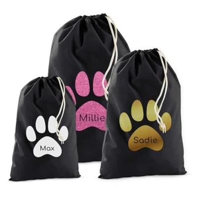 Image of Print Maniacs Personalised Dog Cotton Santa Stocking Sack With Paw and Name Large Bag for Cats, Ideal Holiday Decor Gifts